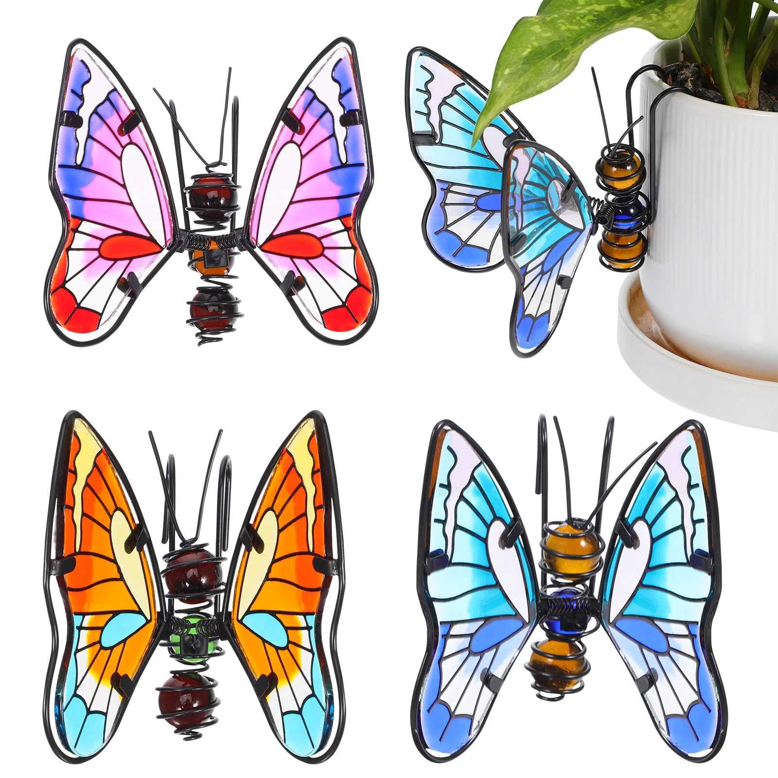 3Pcs Flowerpot Butterfly Pendant bonsai Butterfly Ornament Planter Pot Iron Butterfly Hanger Figurine