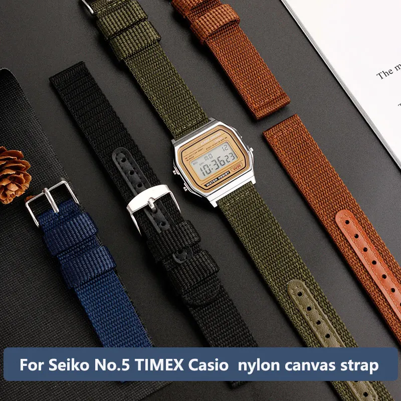 Men's Nylon strap suitable for Seiko No.5 TIMEX Casio CITIZEN universal nylon canvas strap accessories 18mm 20mm 22mm 24mm