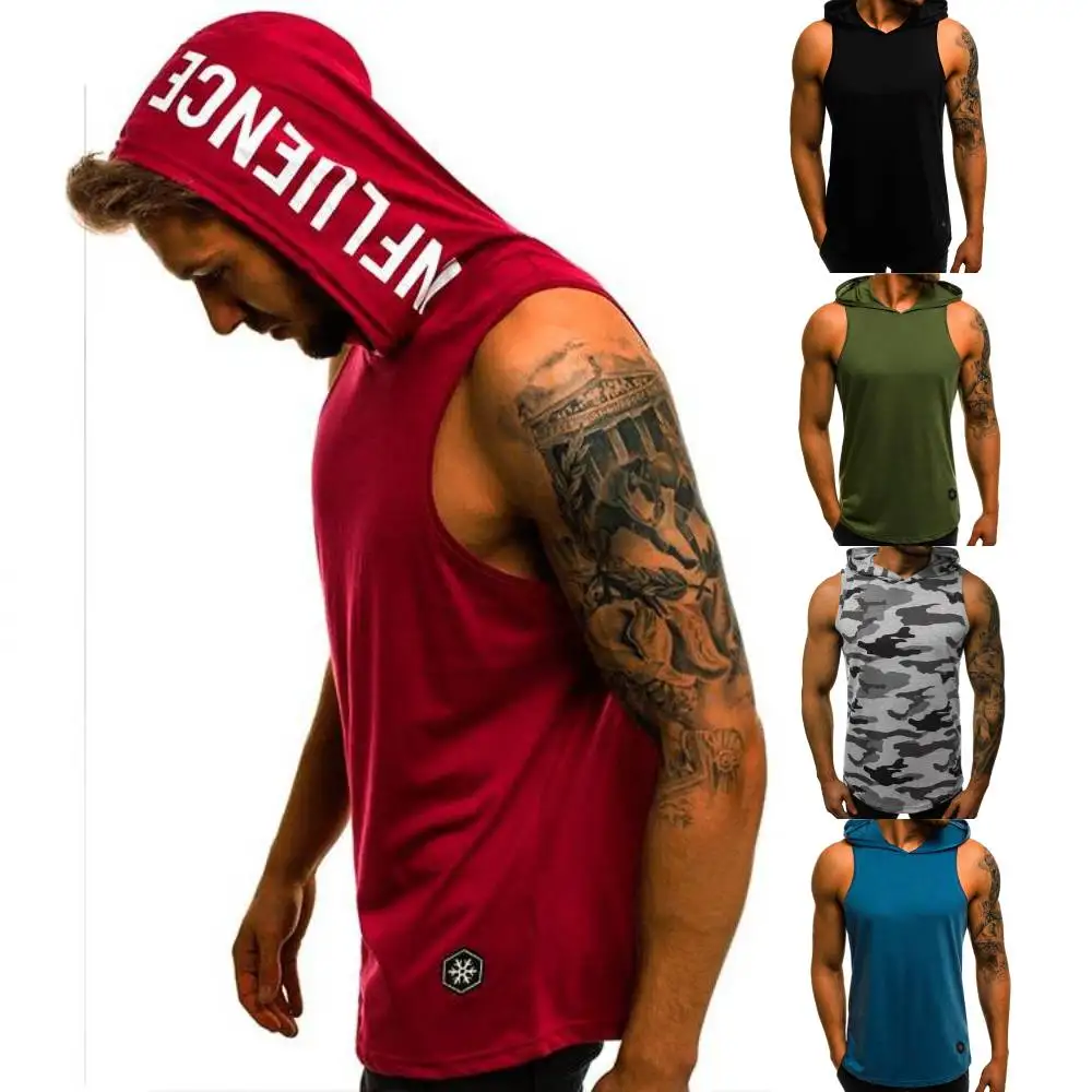 

Men Fashion Sleeveless Hoodie Tshirt Muscle Sweatshirt Summer Cool Hoody Tank Tops GYM Athletic Tees Fitness Hooded Sportswer