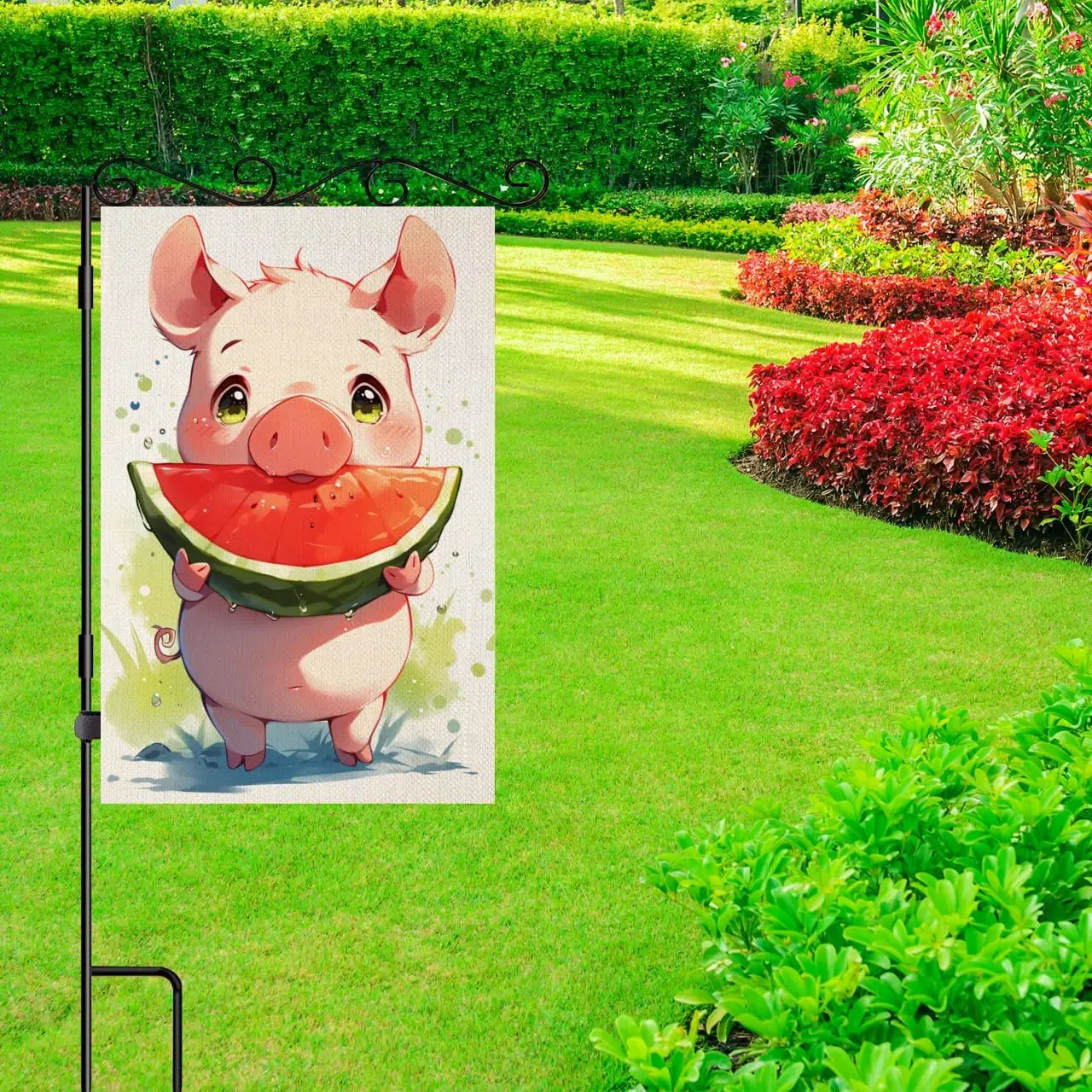 خنزير ترحيب الصيف حديقة العلم الشاطئ 28x40 مزدوجة الوجهين، الخيش البطيخ الصغيرة الفواكه حديقة ساحة المنزل أعلام خارج EEN