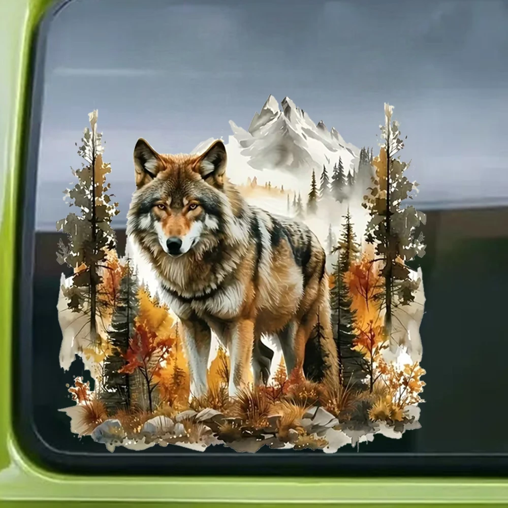 15x15cm Wolf Forest Mountain Range Waterproof Car Decorative Decal, Suitable for Cars, Laptops, Bumpers, Glass Window Sticker
