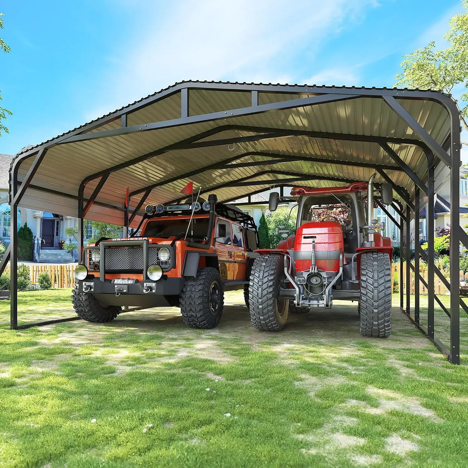20X20 FT Heavy Duty Metal Carport Canopy with Triangle Frame Base | Reinforced Car Port Garage with Galvanized Steel, Custom