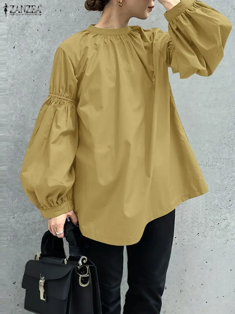 

ZANZEA Women Blouses 2025 Autumn Long Lantern Sleeve Elegant Office Lady Shirts Fashion Tunic Tops Solid Casual Stylish Blusas