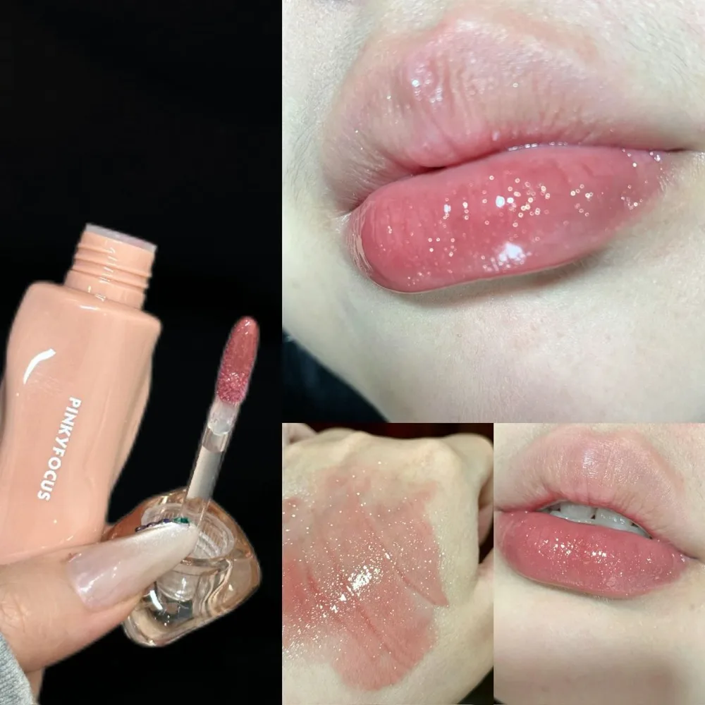 Pinkyfocus Glossy Mirror Lip Gloss Hydrating Juicy Nude Lip Tint Long Lasting Daily Natural Makeup for Spring Summer Cosmetic