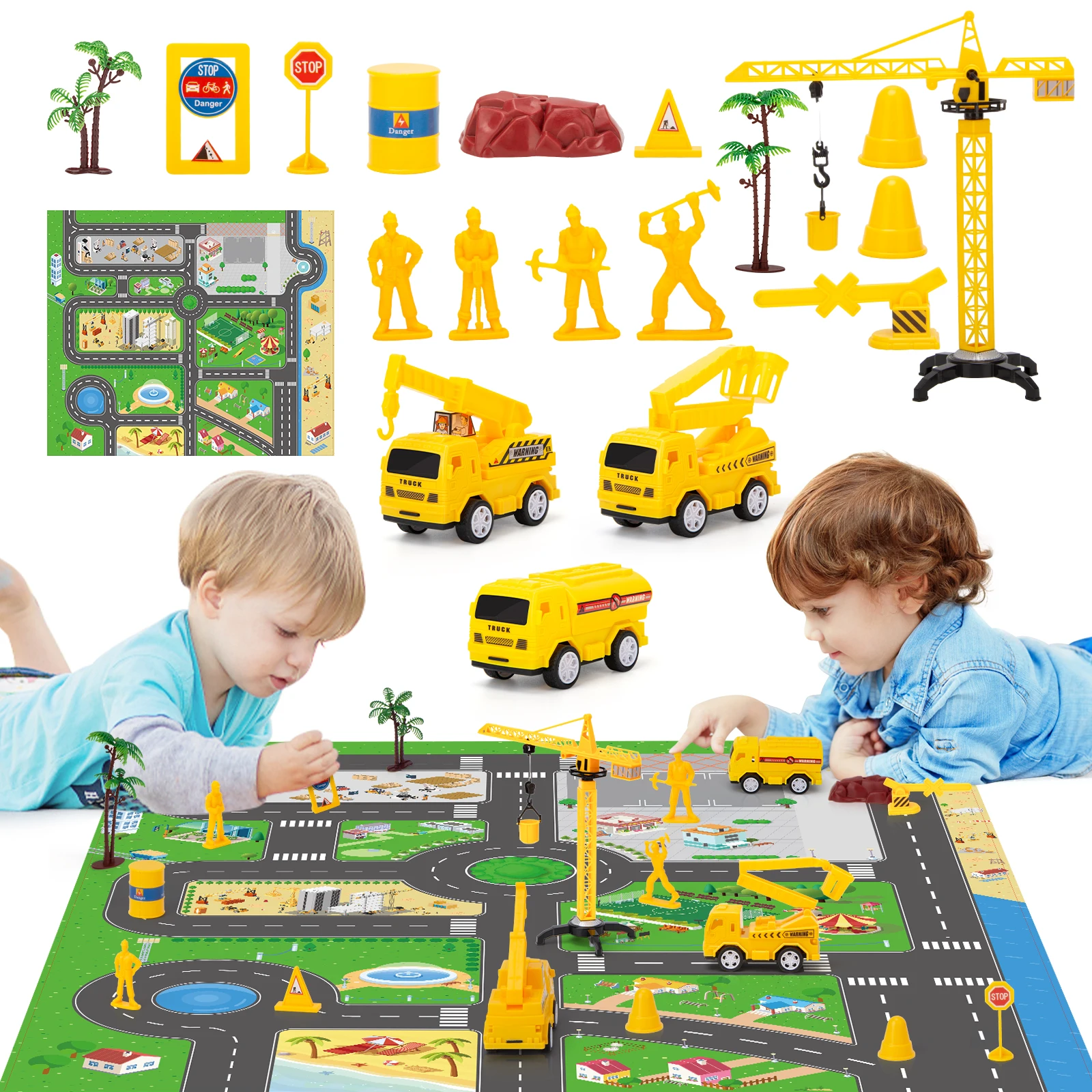 Engineering vehicle toy set, mini toy model engineering vehicle, small building toy, with game pad, the best gift for children