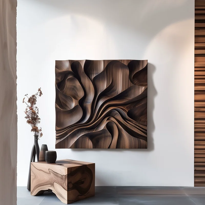 ！@Wood Carving Wall Art Mural Wood Textured Interior Ornament Contemporary Home Accent Artwork