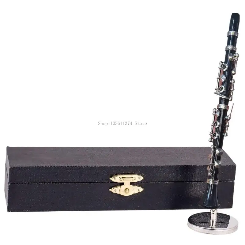 Miniature Clarinet with Stand and Case Figurines Doll House Accessories