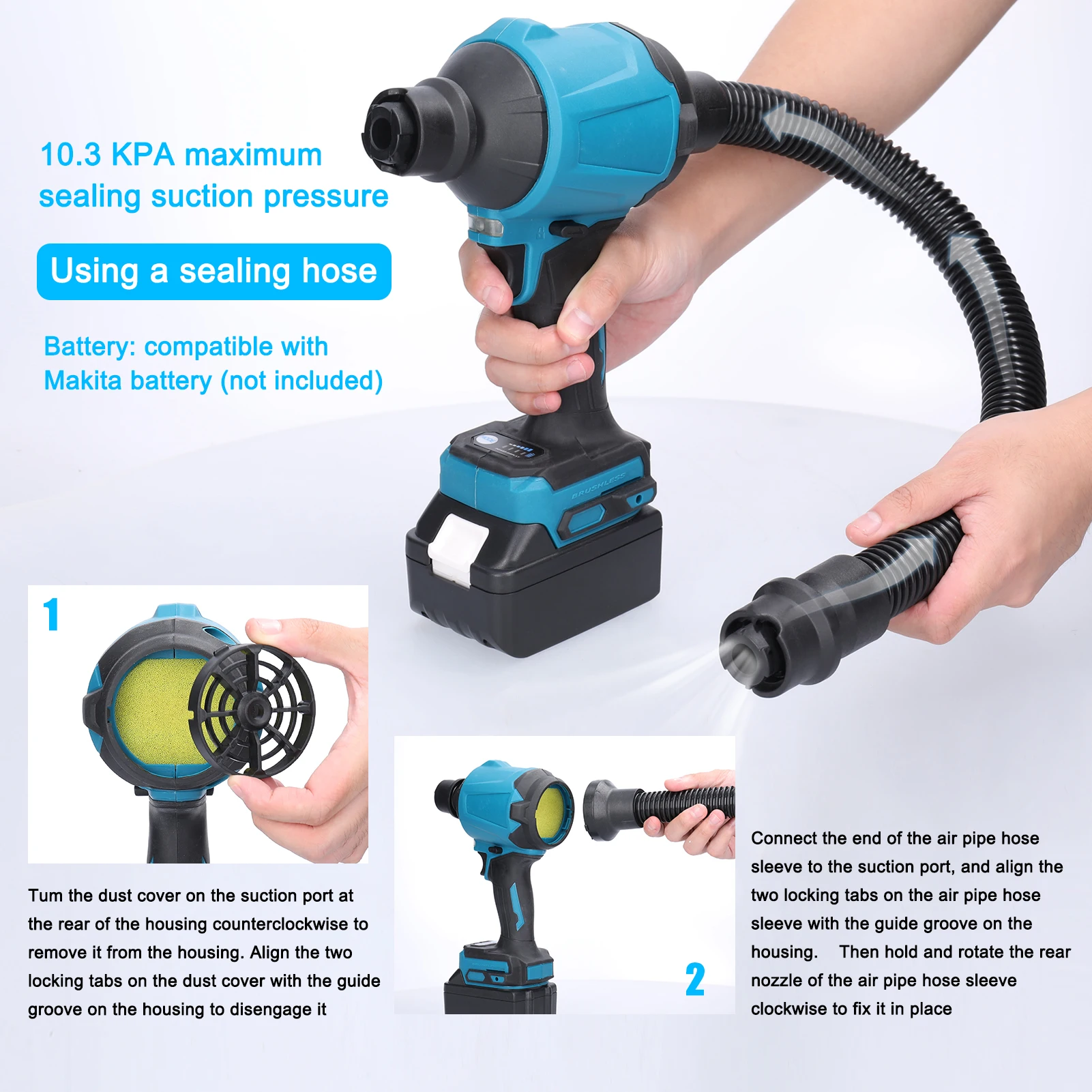 Cordless Air Dust Machine Stepless Speed Regulation Rechargeable Electric Inflator Cleanner Dust Blower Fan For Makita Battery