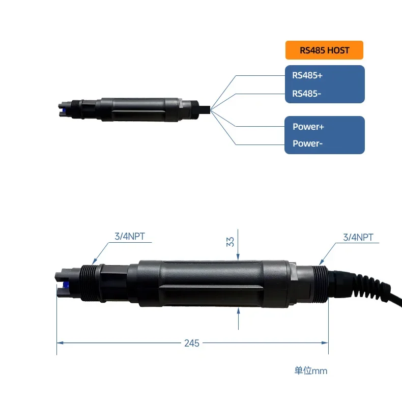 pH Sensor 485 pH Probe 4-20mA Water Acidity Meter 0-5V pH Electrode Can Be Connected to PLC Made in Mainland China
