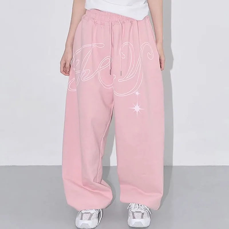 Korean Version Pattern Wings Personalized Angel Printed Loose Sweatpants Fresh Retro Wide-leg Pants Female Y2k Straight Overalls