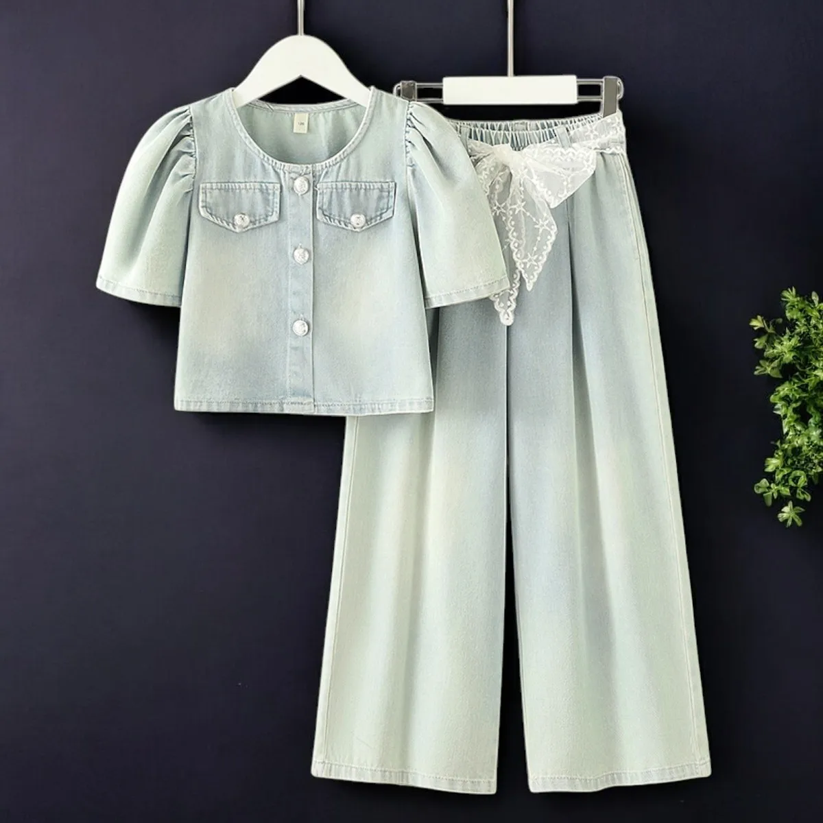 

Summer Children Denim Set for Girls Outfits Baby Costumes Shirt & Pants 2pcs Tracksuit School Teenagers Kids Suit 7 9 12 Years