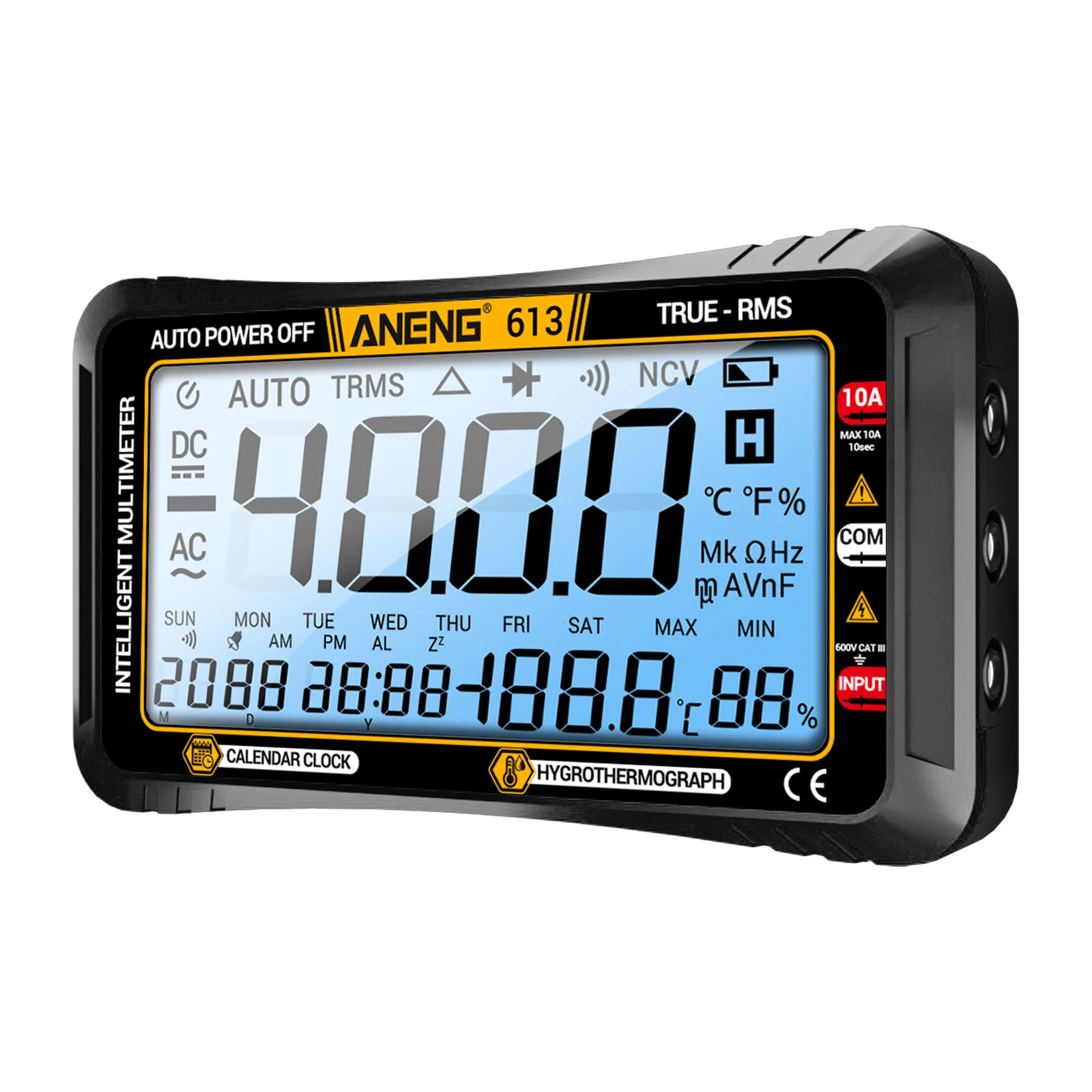 613/612 Умный мультиметр 3 в 1, гигрометр температуры с вечным календарем, 4000 отсчетов, цифровой тестер выходного напряжения переменного/постоянного тока