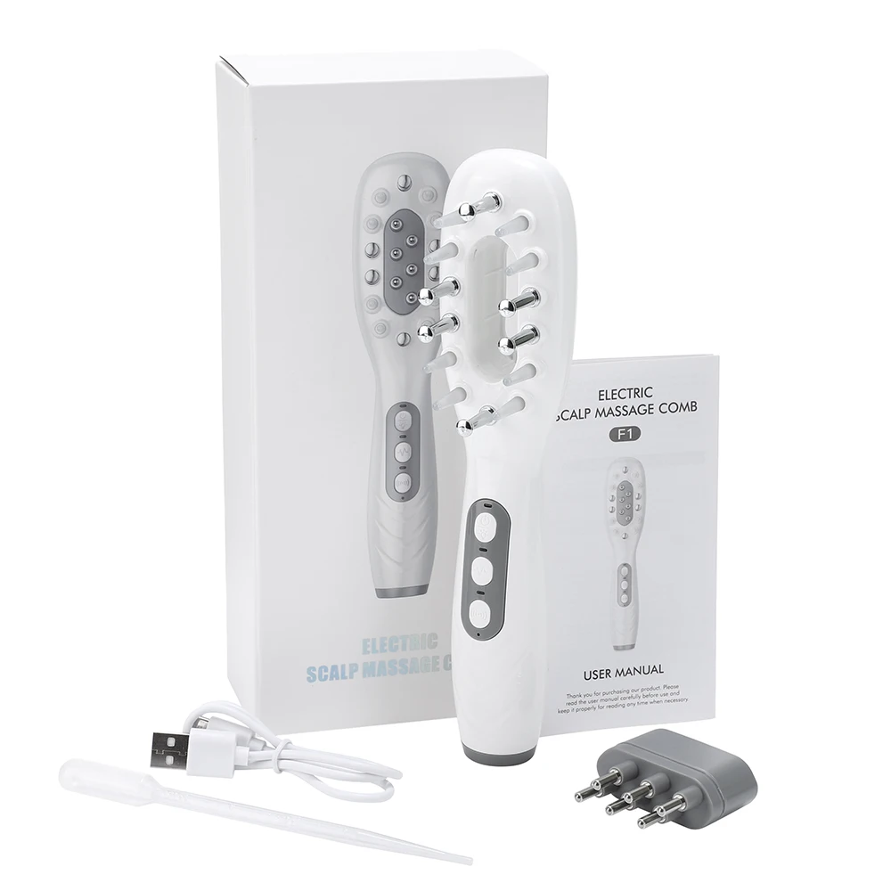 Elektrischer Haarwachstumskamm, Ölapplikator, rot, blau, LED, Vibrationskopf, Massagebürste, Kamm, EMS, stimuliert die Kopfhaut, Anti-Haarausfall – Detail 24