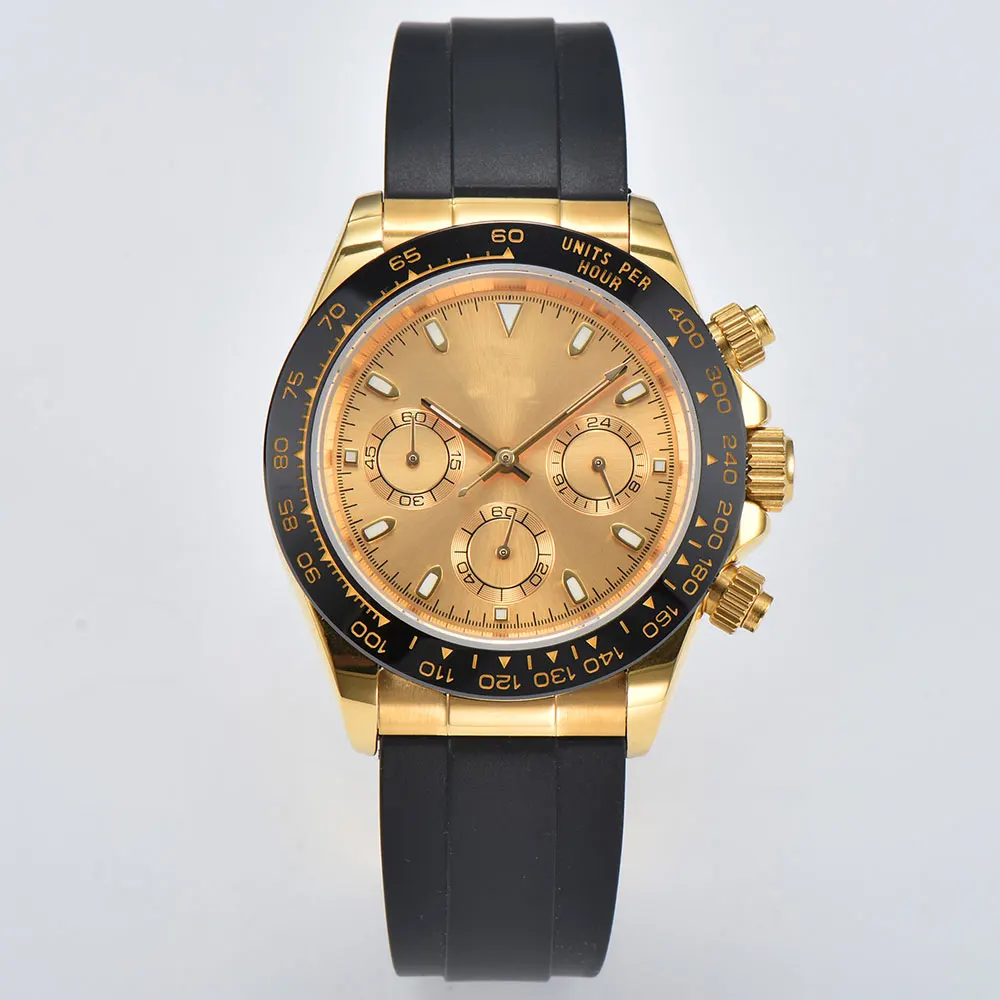 40mm VK63 Japanese quartz movement watch gold panda eye Daytona timing code watch 316L stainless steel sapphire mirror view 6