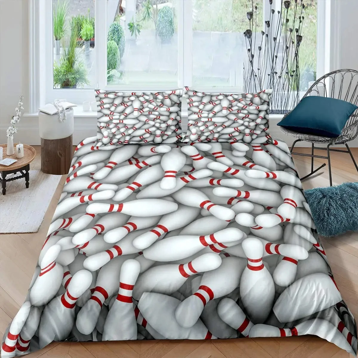 Bowling Ball Duvet Cover Twin Queen Size Sports Theme Bedding Set Ball Game Comforter Cover For Boys Girls Teens Bedroom Decor