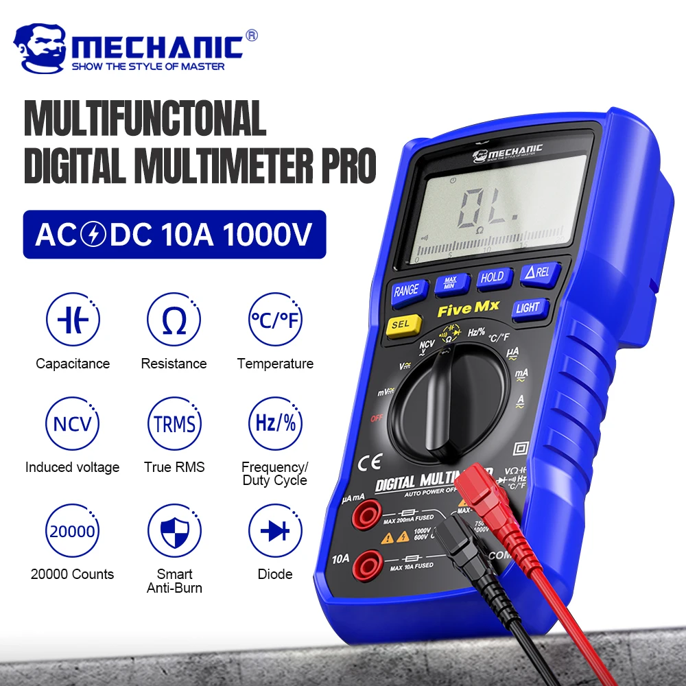 

MECHANIC Multifunction Digital Multimeter High precision True RMS 20000 Counts AC DC Voltage Current Capacitance Ohm Hz NCV Tool
