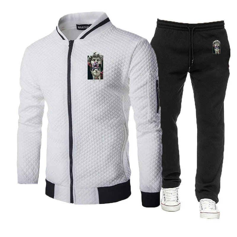 

2025 Spring And Autumn Man's Sculpture And Flower Logo Print Walking at the Forefront of Fashion Hoodies Long Pants Sport Suits