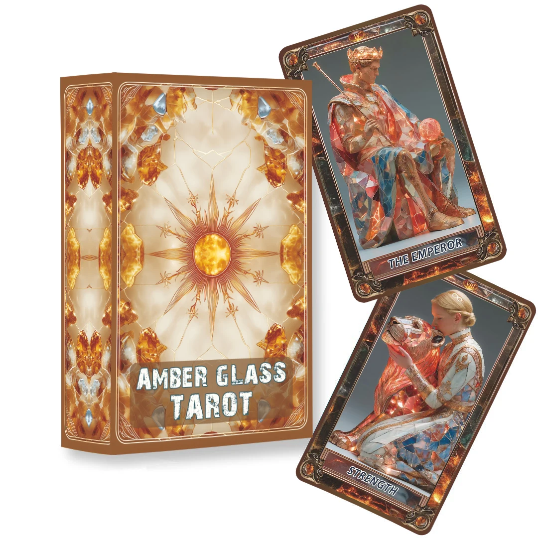 Amber Glass Tarot Cards Deck, 78-Card Unique Tarot Deck with Guidebook for Beginners and Experienced Readers, Daily Insight Divi