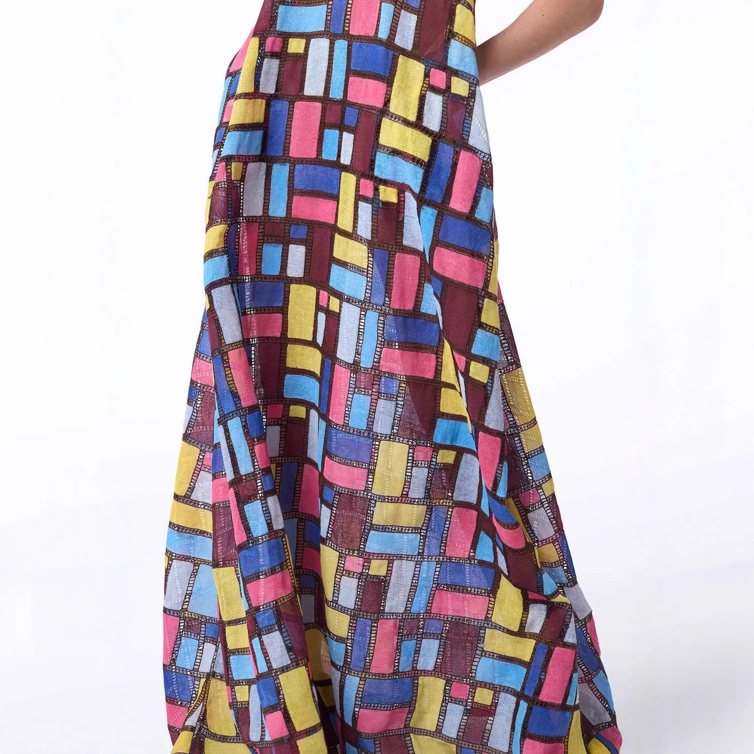 Colored Squares Sleeveless Long Dresses Women Fashion Sexy U-neck Pocket Loose Maxi Dress Summer Lady Vacation Commuting Vestido - Image 4