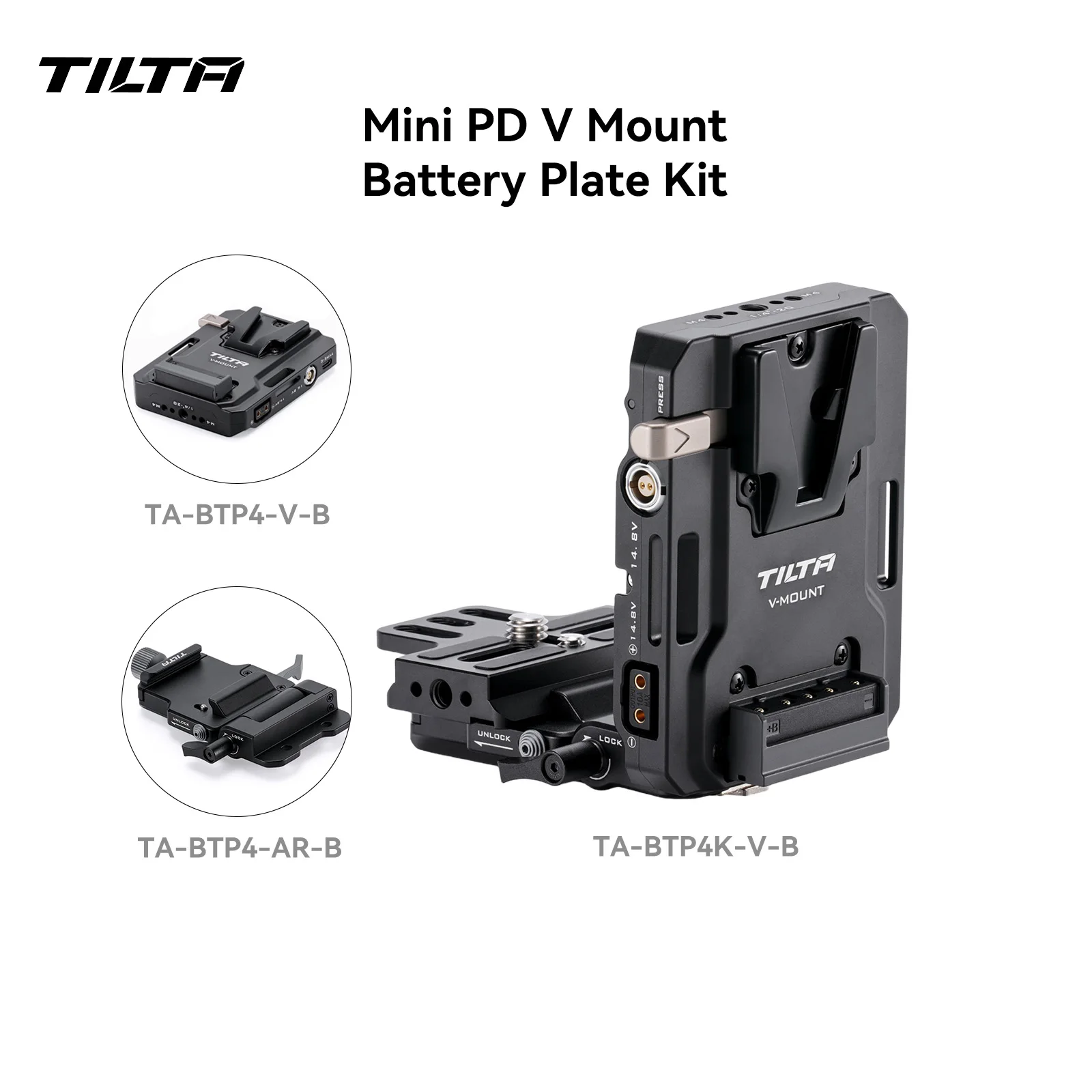 TILTA Mini PD V Mount Battery Plate with Adjustable ARCA Receiver Kit – Black TA-BTP4K-V-B with Adjustable ARCA Receiver