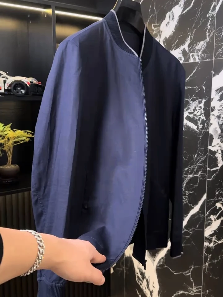 

Мужская новая повседневная куртка-бомбер с воротником-стойкой для весны и лета, модная, универсальная, высококачественная, стильная, однотонная, приталенного кроя