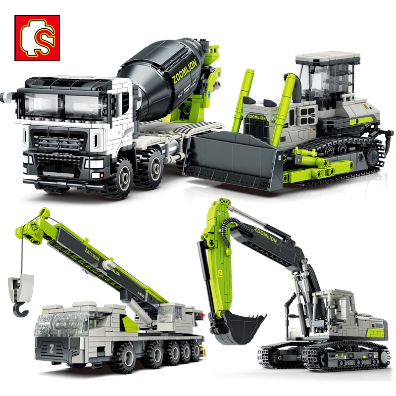 SEMBO City Construction Engineering Vehicle Excavators Crane Bulldozers Concrete Mixer Truck Building Blocks Car Bricks Kid Toys