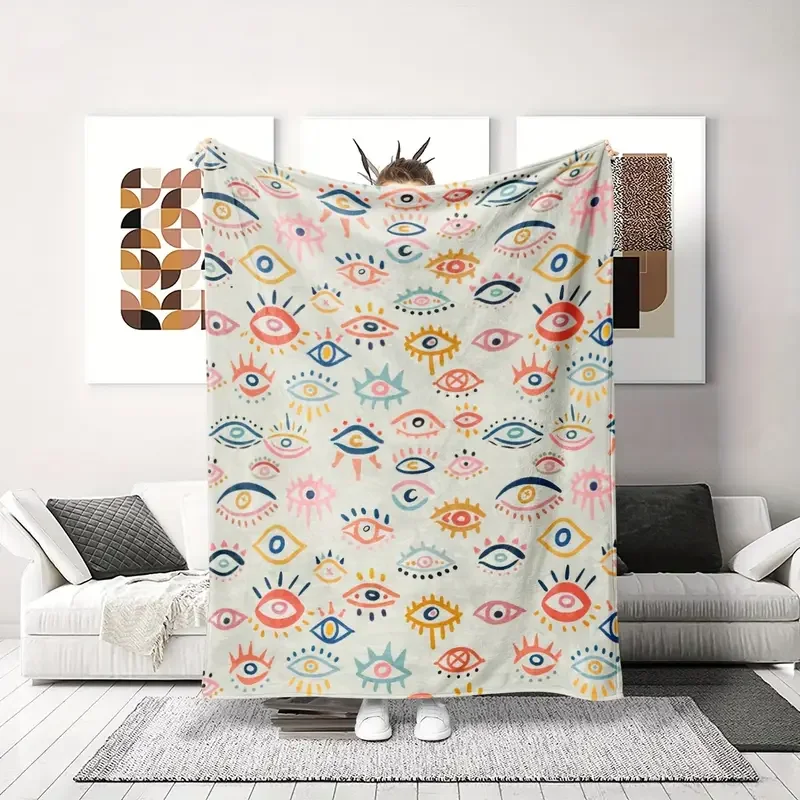 

Evil Eye Pattern Flannel Blanket - For Sofa, Travel, Bed, Camping, Office, Decoration, Multipurpose - Christmas