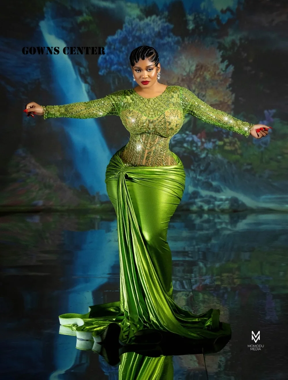 

Grass Green Beaded Long Sleeve Aso Ebi Luxury Evening Dress 2025 Mermaid Cocktail Party Gown African Wedding Recption Customized