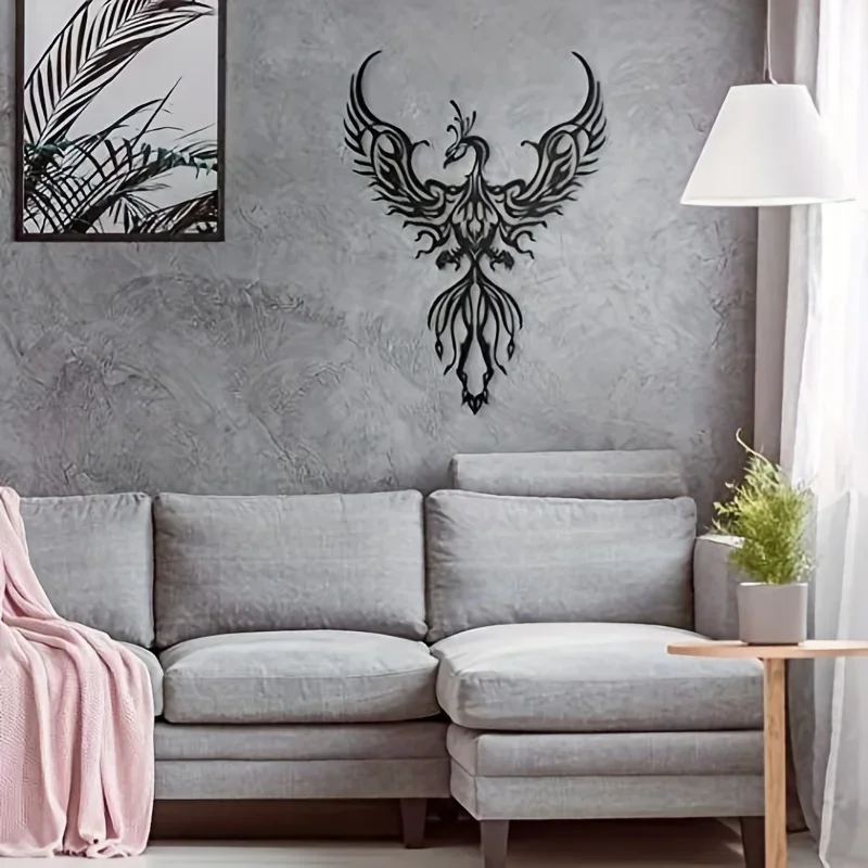 Decoración colgante de pared con diseño de Fénix de Metal, decoración artística para el hogar, oficina, sala de estar, dormitorio y baño