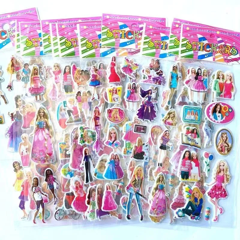 6/12 قطعة لعبة باربي ملصق ثلاثية الأبعاد للأطفال أنيمي الكرتون فقاعة لصق رشاقته مكافأة ملصق الاطفال اللعب هدية