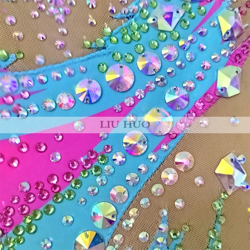 LIUHUO Ritmische Gymnastiek Turnpakje Aerobics Volwassen Vrouwen Meisje Kostuum Prestaties Competitie Dans Jurk Groen Multi-color Tieners