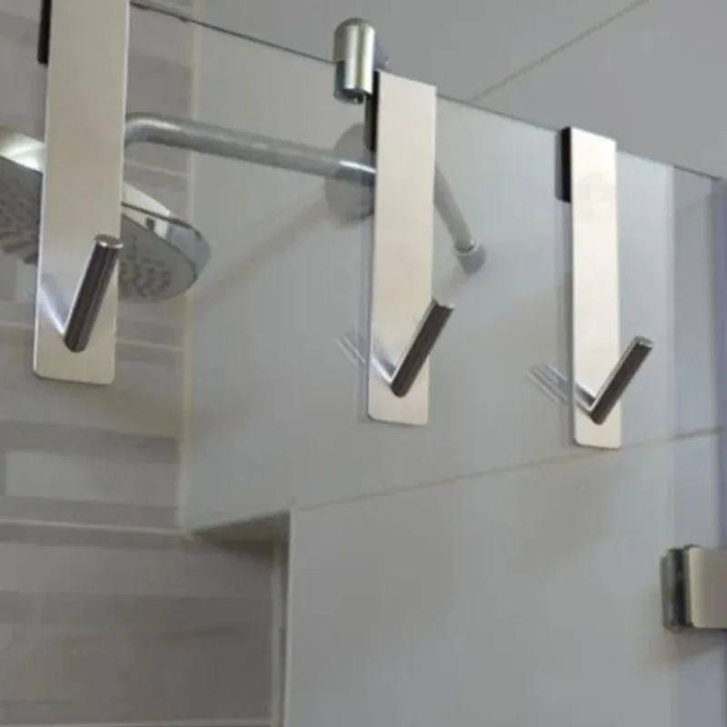 2pcs Stainless Steel Over Glass Door Shower Door Back Shower S-Shape Towel Hooks Bathroom Bathrobe Hanger Holder Rack
