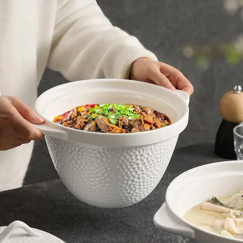 

Керамическая большая миска для дома, термостойкая миска для супа с двойным ухом и крышкой, креативная глубокая миска для супа, цветная подглазурная раковина для супа ZI157