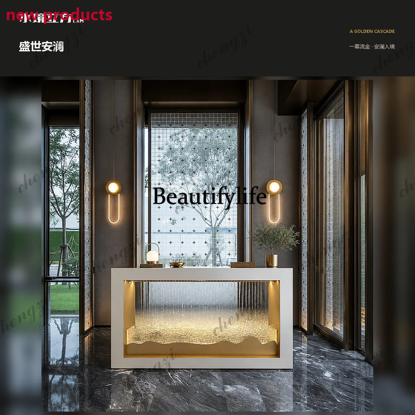 A68High-end entrance platform Light luxury water curtain wall decoration living room floor-to-ceiling flowing water end platform