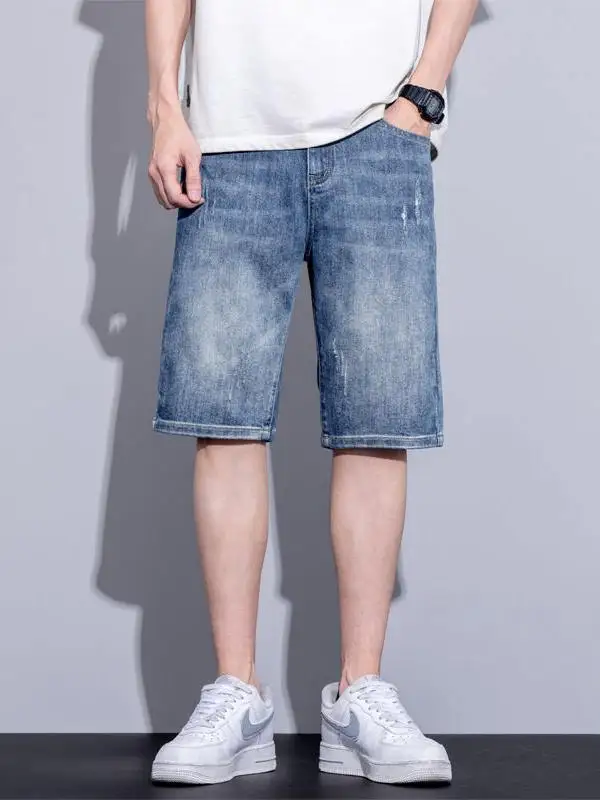 

Summer Wear Faded ort Jeans Men's Slim Fit Straight Leg Thin Casual orts Trendy Brand Youth Faion Urban Sle Five kets