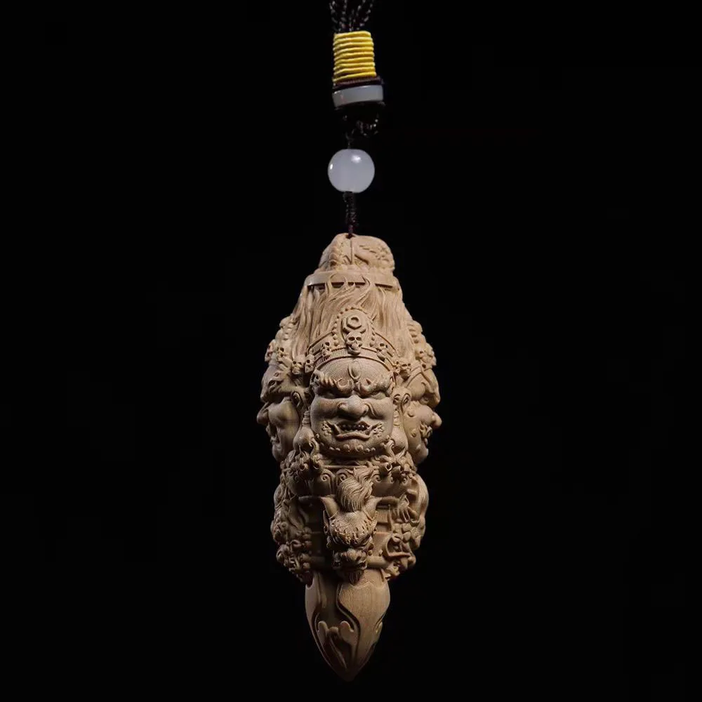 

JW58- 9.5CM Vajra Pestle Wood Sculpture Gada Mallet Wood Carving Statue Lucky Pendant Buddha Netsuke Home Decor