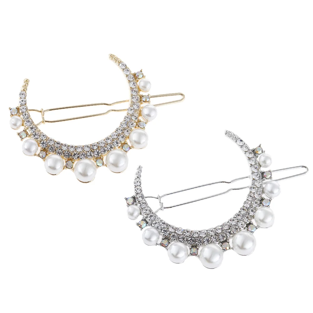 

2Pcs Clips Rhinestone Artificial Pearl Hairpins Lightweight Elegant Hair Accessories for Women Girls