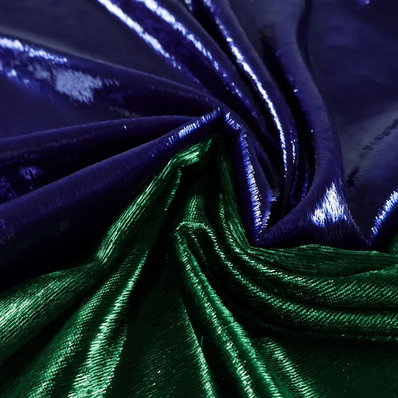 Draping Emerald green sapphire blue shimmering metallic velvet fabric for designer fashion dressesB