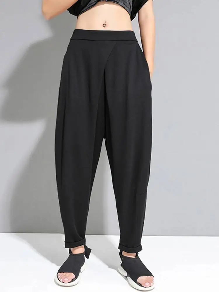 

Elastic High Waist Black Pockets Casual Harem Pants New Loose Fit Trousers Women Fashion Spring Autumn 2026 LYT0