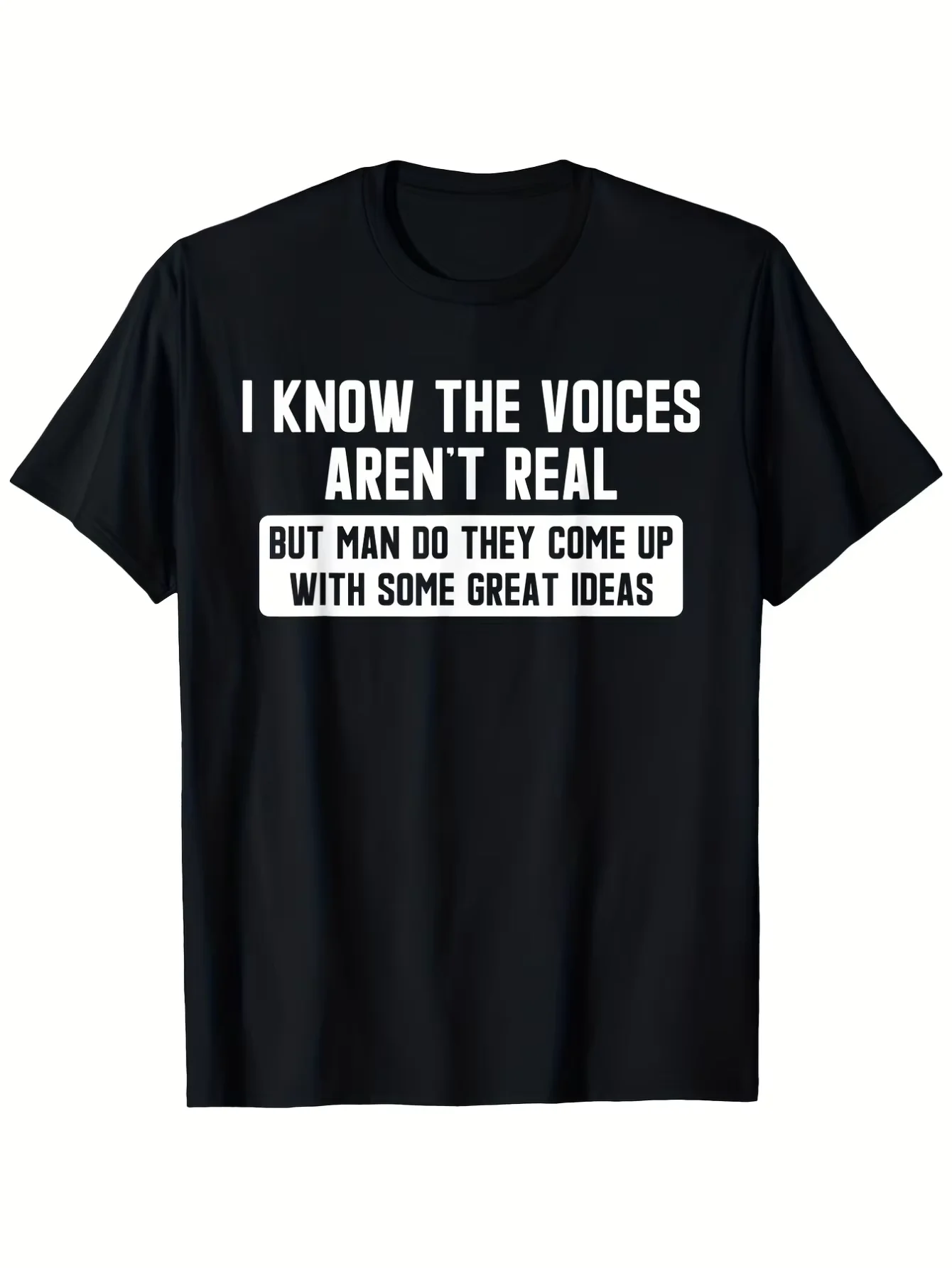 Plus Size - I Understand Those Voices Don'T Actually Exist. Humorous T-Shirt, Featuring a Retro, Quirky Humor Style, Printed with Slogans about Mental Health Issues. Suitable for Casual And Outdoor Wear, Available in Larger Sizes