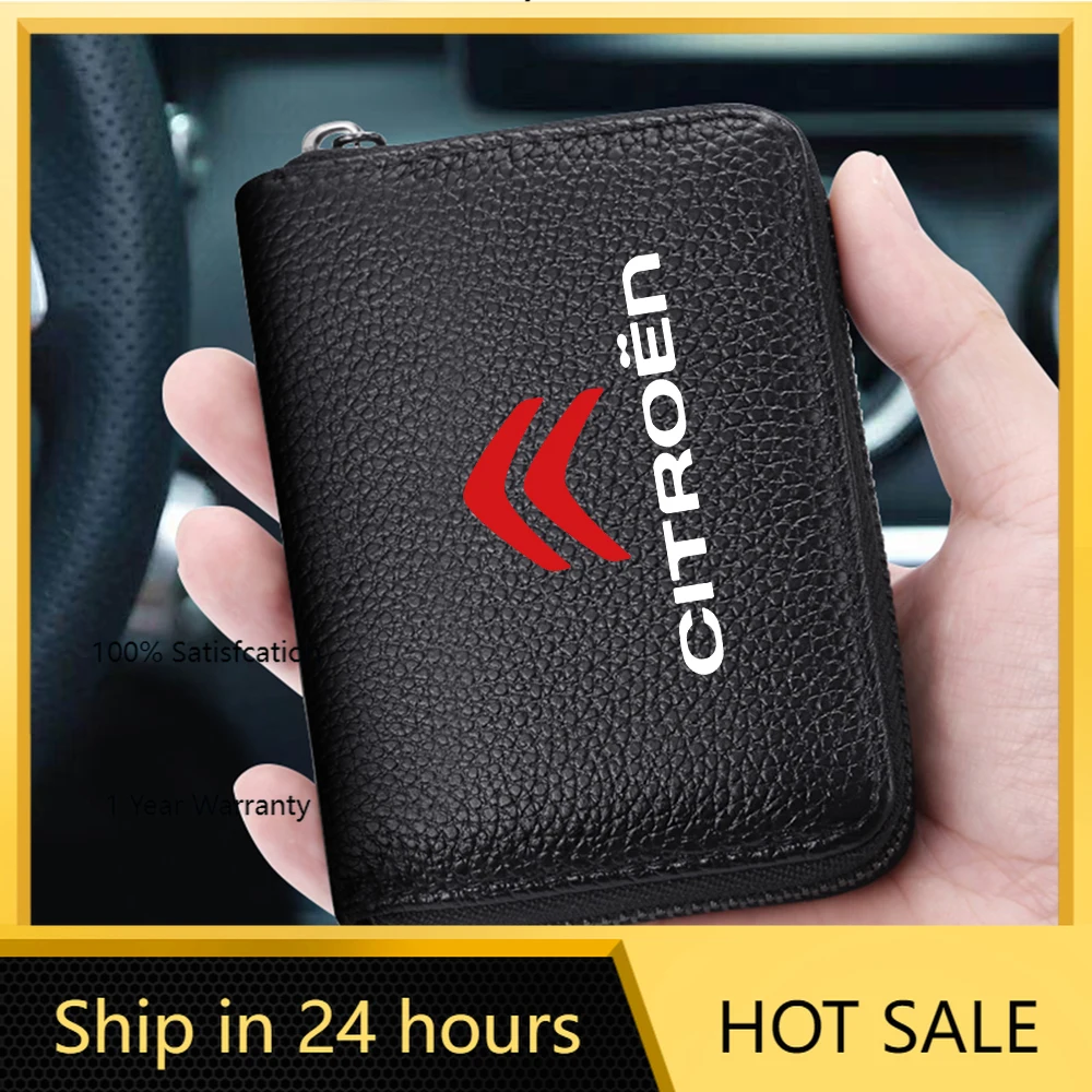 

2026 Hot Car Sticker Multi Slot Card Holder Vintage Zipper Small Wallet Women Men Business Bank Credit Card Bag For Citroen C5 C