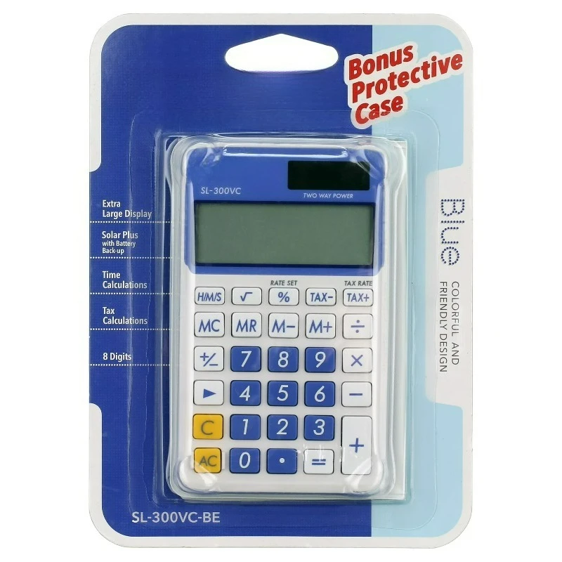 8-Digit Calculator, Protective Wallet Case with Solar Power, Blue