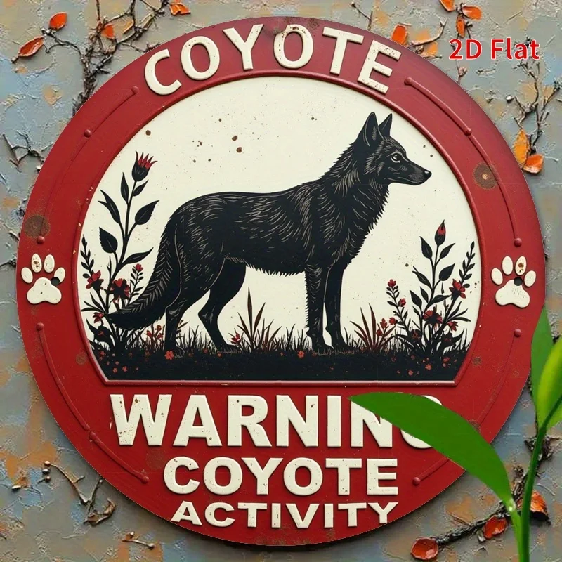لافتة حائط معدنية عتيقة ثنائية الأبعاد، قطعة واحدة - تصميم أنشطة تحذير ذئب البراري، 19.81 × 19.81 سم فن حديدي ريفي للحديقة وغرفة النوم والجراج #4