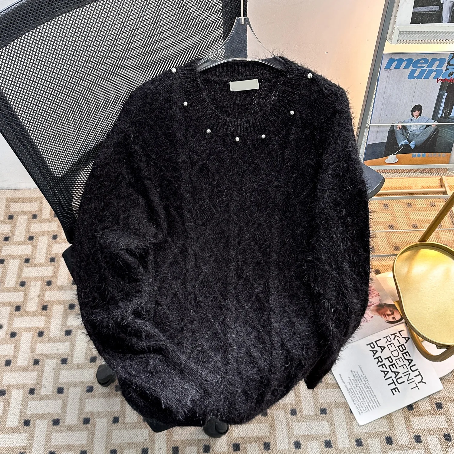 

Loose Fit Metal Design Knitted Sweater for Men Autumn Winter Heavy Weight Base Layer Top Casual Sle Polyester Fiber Long Sl...