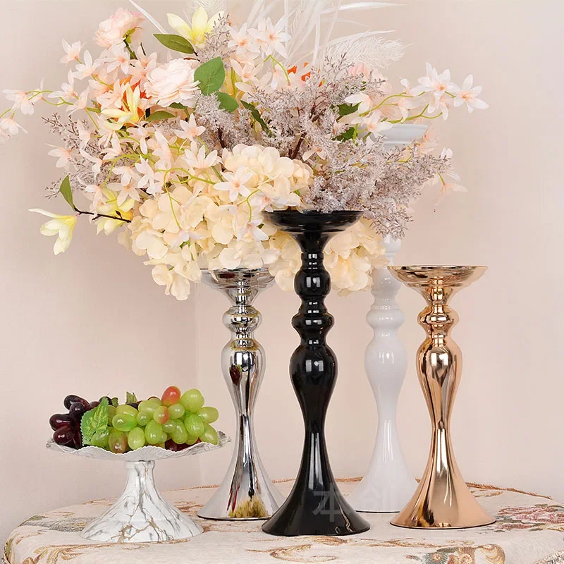 

Black Candle Holders Flowers Vase Candlestick Centerpieces Road Lead Candelabra Centerpieces Wedding porps Christmas decoration