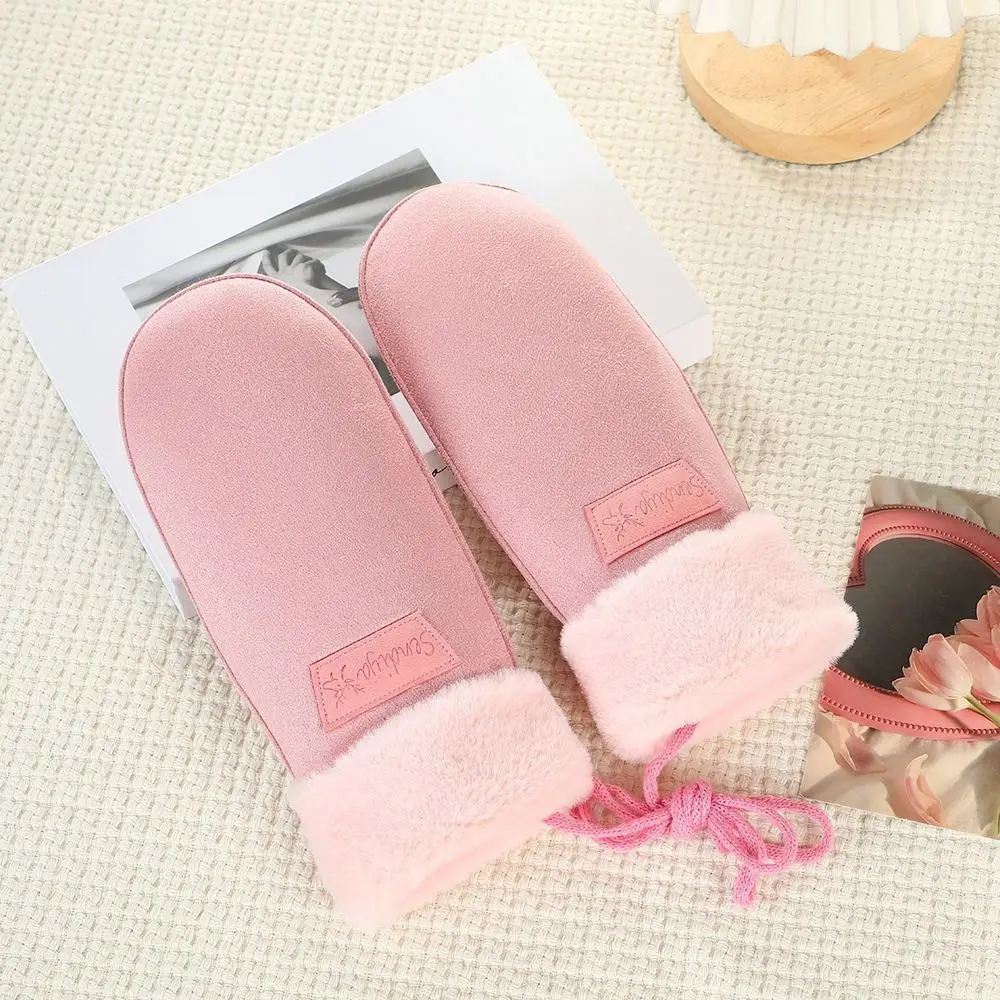 1 Pair New Faux Suede Warm Mittens Cuffs Neck Strap Faux Suede Mittens Soft Texture Warm Winter Gloves Women's Winter Wear