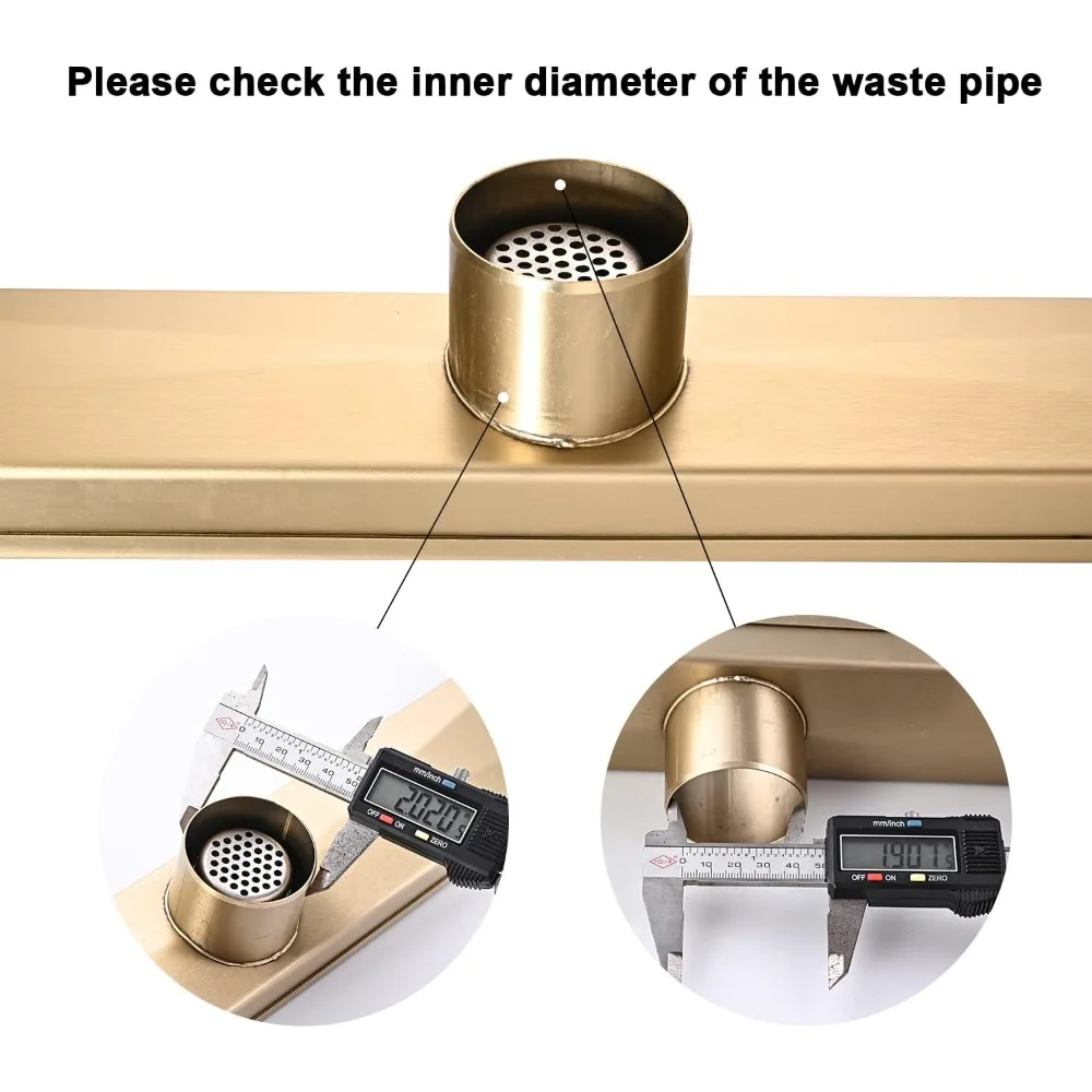 Stainless Steel Rectangular Shower Drain Kit, 36 Inch Brushed Gold, Linear Floor Drain for Bathroom Trench Drain Installation