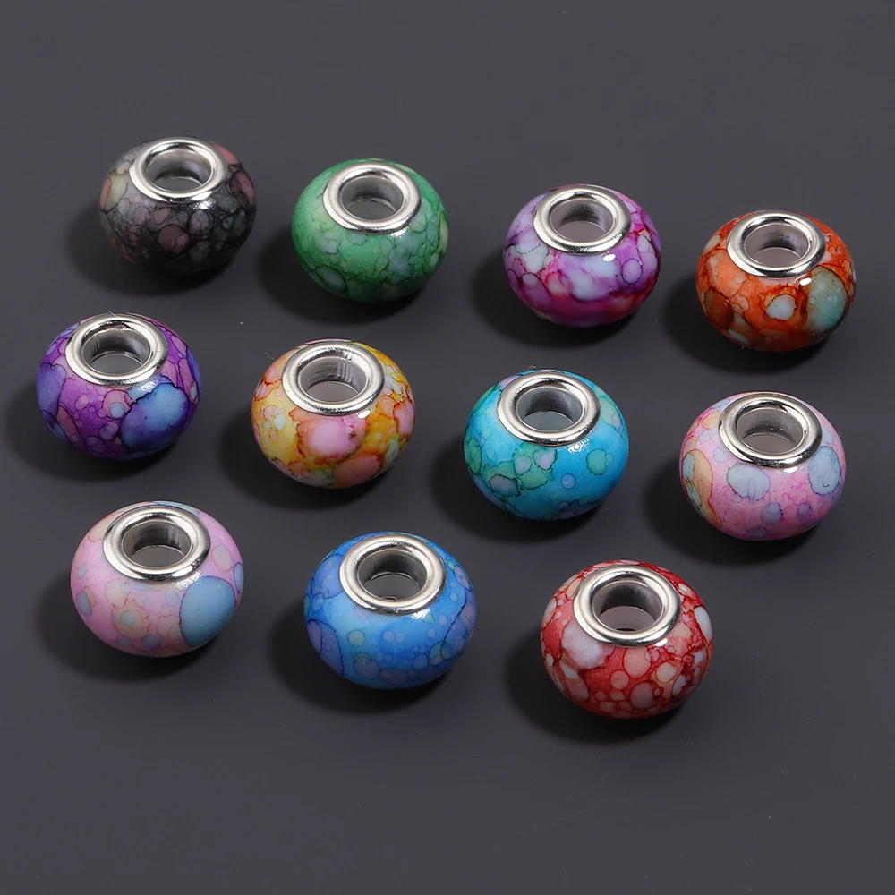 20 Stück 14mm Acrylperlen mit Tintenwaschmuster, runde Perlen mit großem Loch, lose Abstandsperlen für die Schmuckherstellung, DIY Armband, Halskette, Zubehör – Detail 3