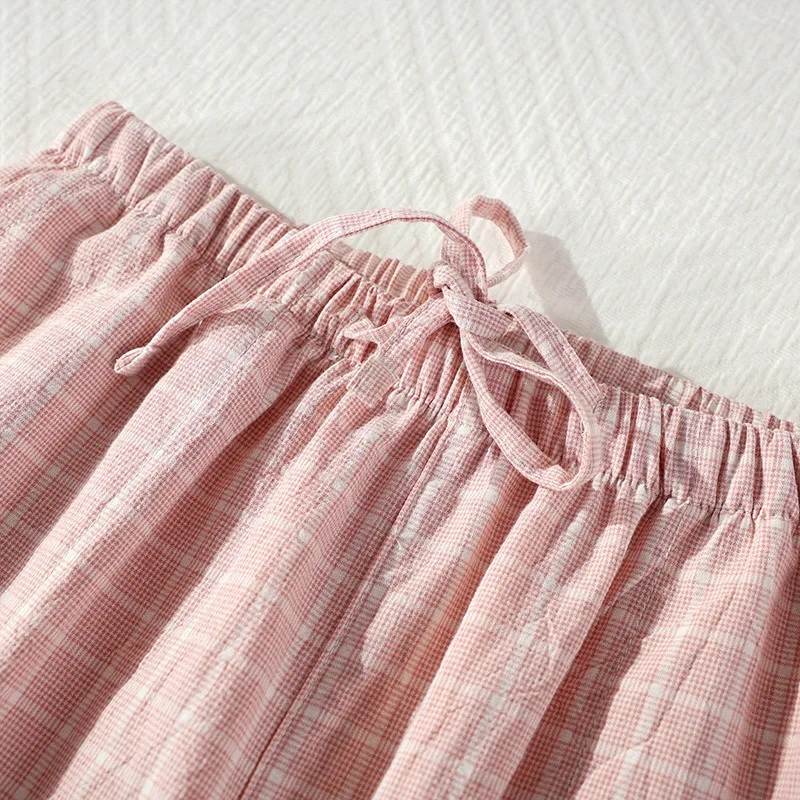 2026 جديد الربيع/الصيف زوجين النائمة السراويل 100% القطن الشاش الرجال والنساء السراويل رقيقة اليابانية متقلب فضفاض المنزل السراويل #5