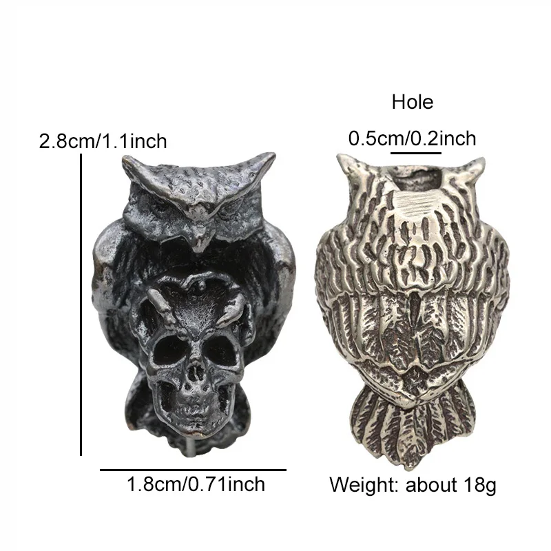 Owl Skull Head EDC Brass Knife Beads DIY Paracord Bracelet Accessories Outdoor Tool Umbrella Rope Woven Lanyard Keychian Pendant